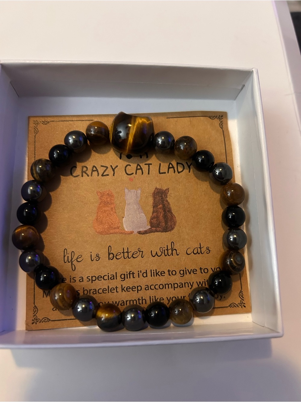 Tiger Eye Beaded Bracelet - Brown & Black